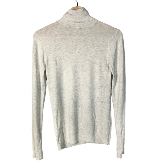 Zara Knit Marled White Turtleneck Pearl Sleeve Long Sleeve Top M - Picture 2 of 5